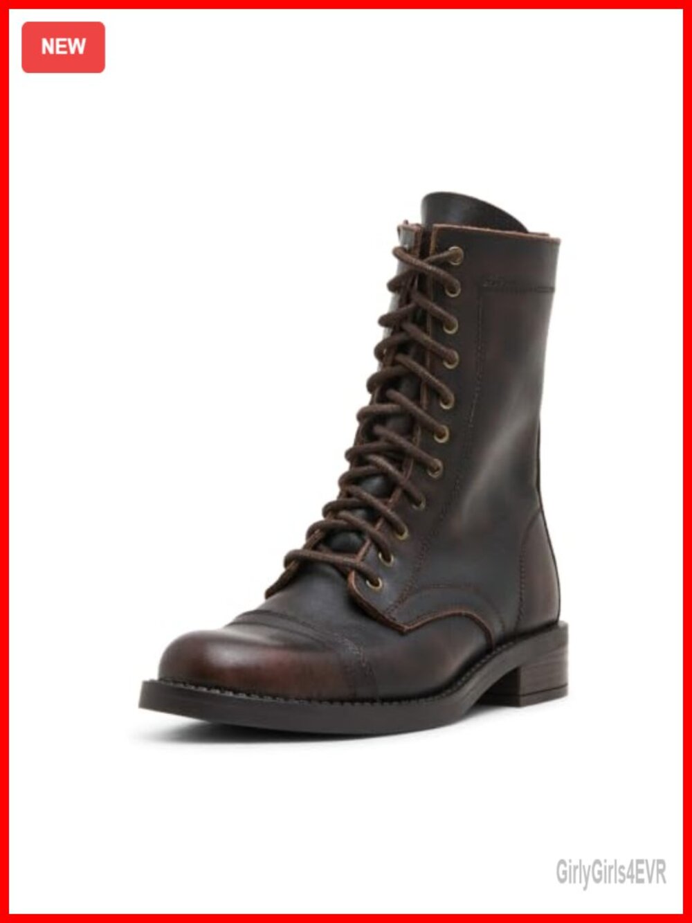 Combat Boots Calf High Faux Leather Block Heel Nylon Lining